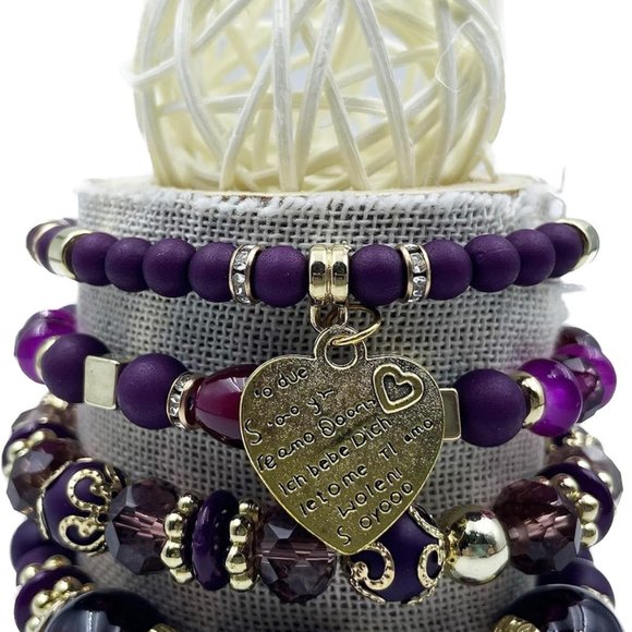 4pc Set Deep Purple Stackable Bracelet - Picture 1 of 4